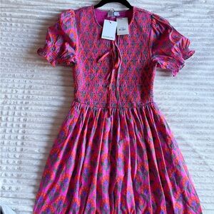 AVARA Sugarlips Pink Printed Smocked Midi Dress